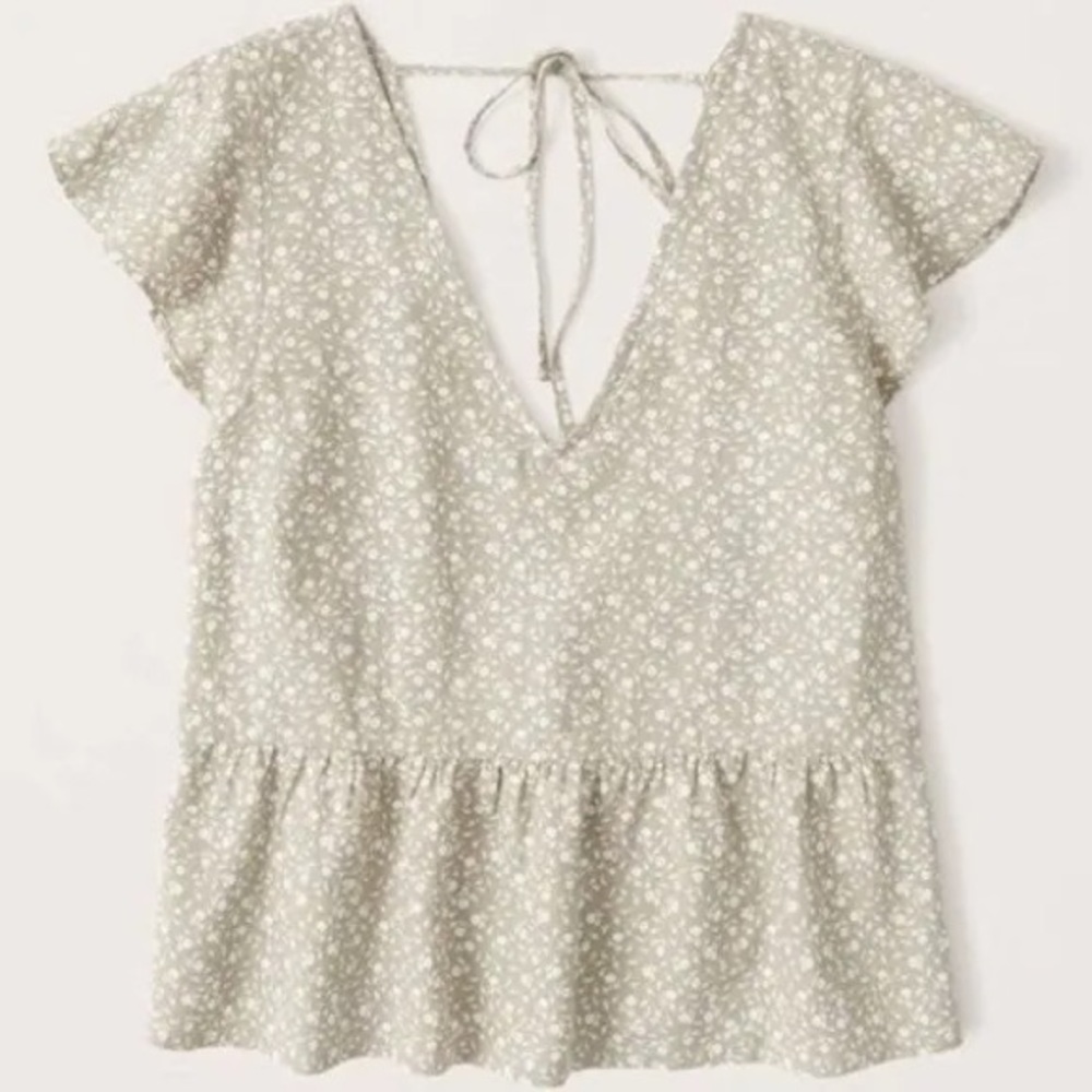 Abercrombie green linen flutter sleeve trapeze top size small